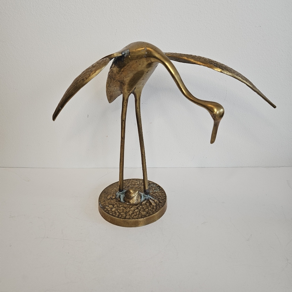 Vintage Brass heron crane Egret figurine Sculpture MCM Decor